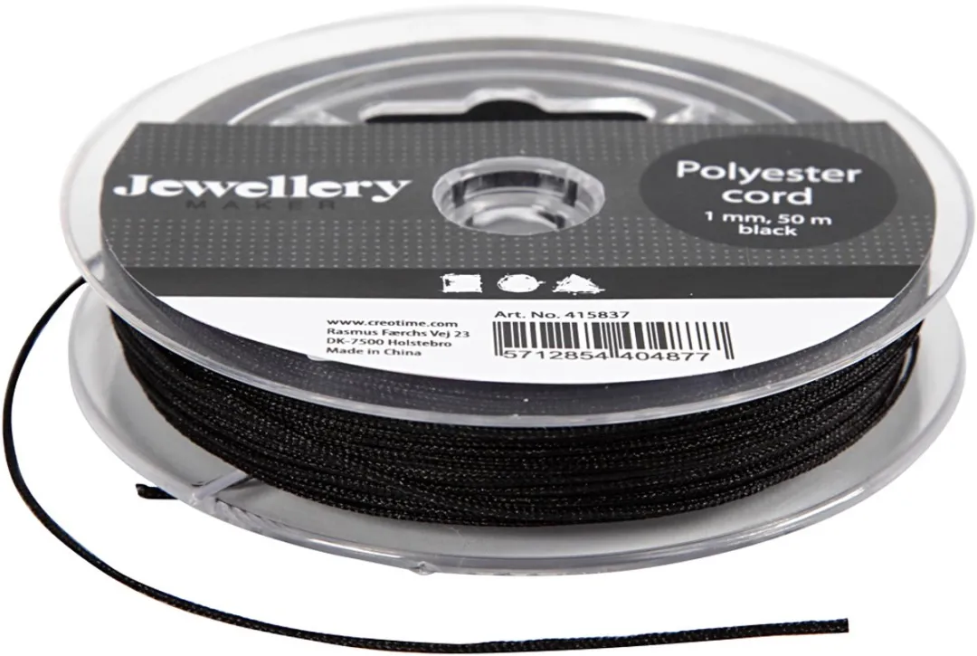 Creativ Company Polyester Koord 1mm - Zwart 50m