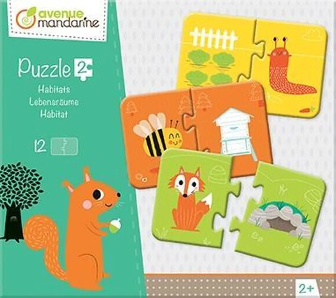 Clairefontaine Avenue Manderine Puzzel Dieren en hun omgeving - 12 Stuks 2-delig