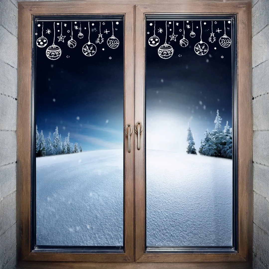 Anna's Collection Kerst Raamstickers Witte Kerstballen - 23x49cm