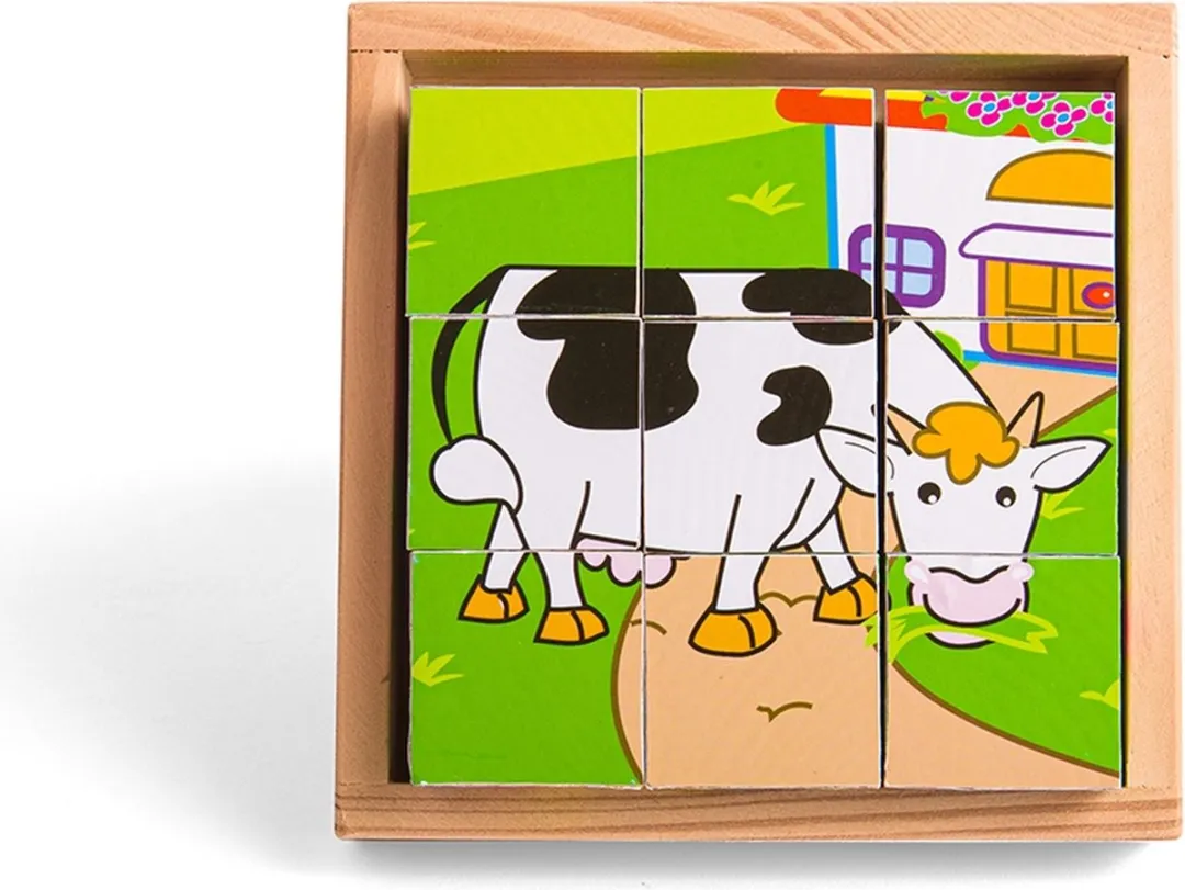 BIGJIGS Boerderij Blokpuzzel Multicolor - 9 Stukjes