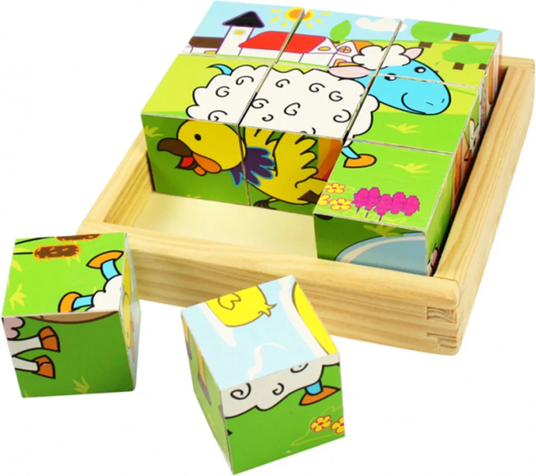 BIGJIGS Boerderij Blokpuzzel Multicolor - 9 Stukjes