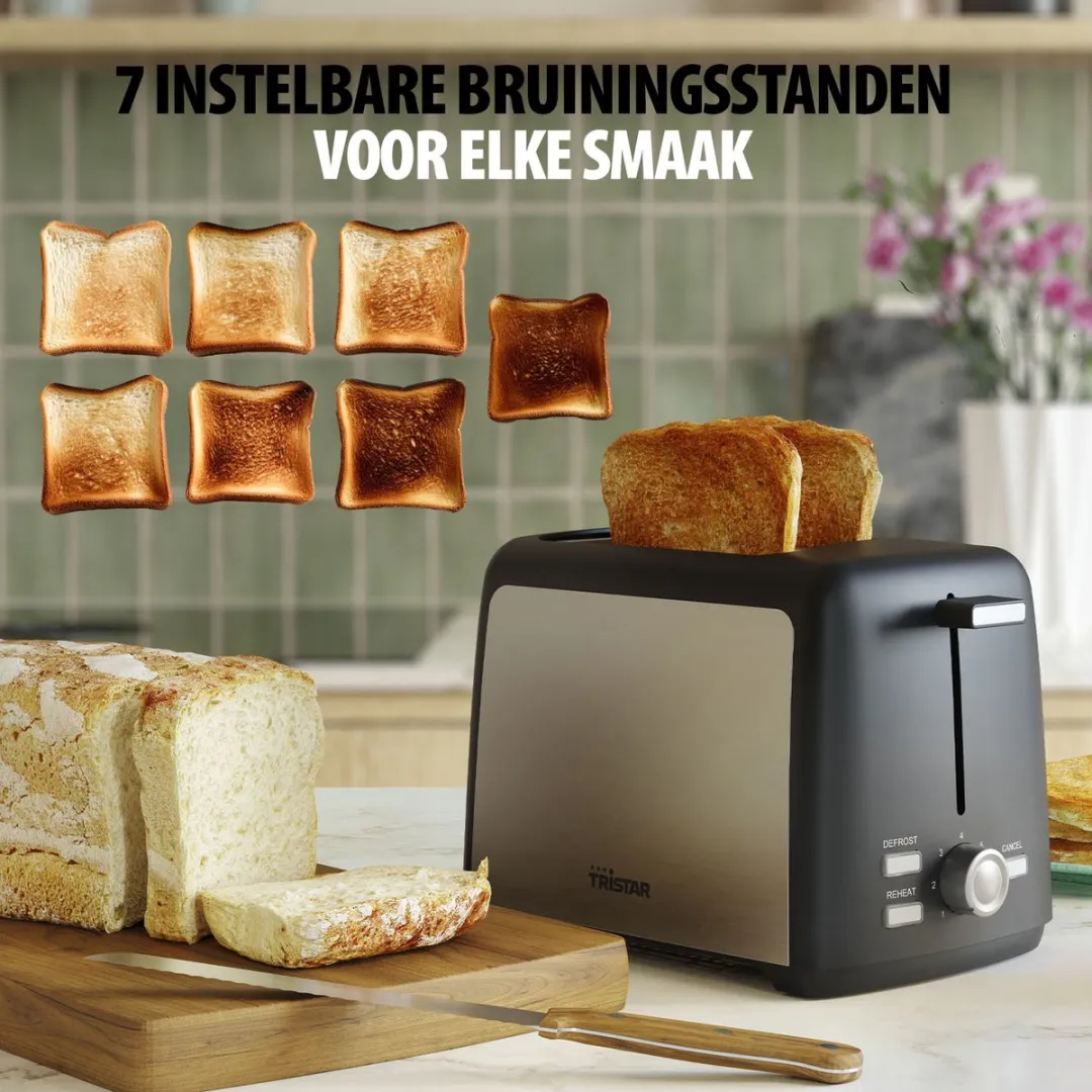 Tristar BR-1058 Broodrooster 800W - 2 Sleuven - RVS