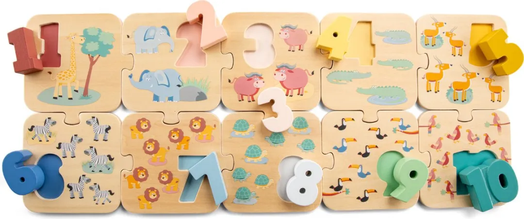New Classic Toys Houten Cijferpuzzel Safari 20-delig - 1-10