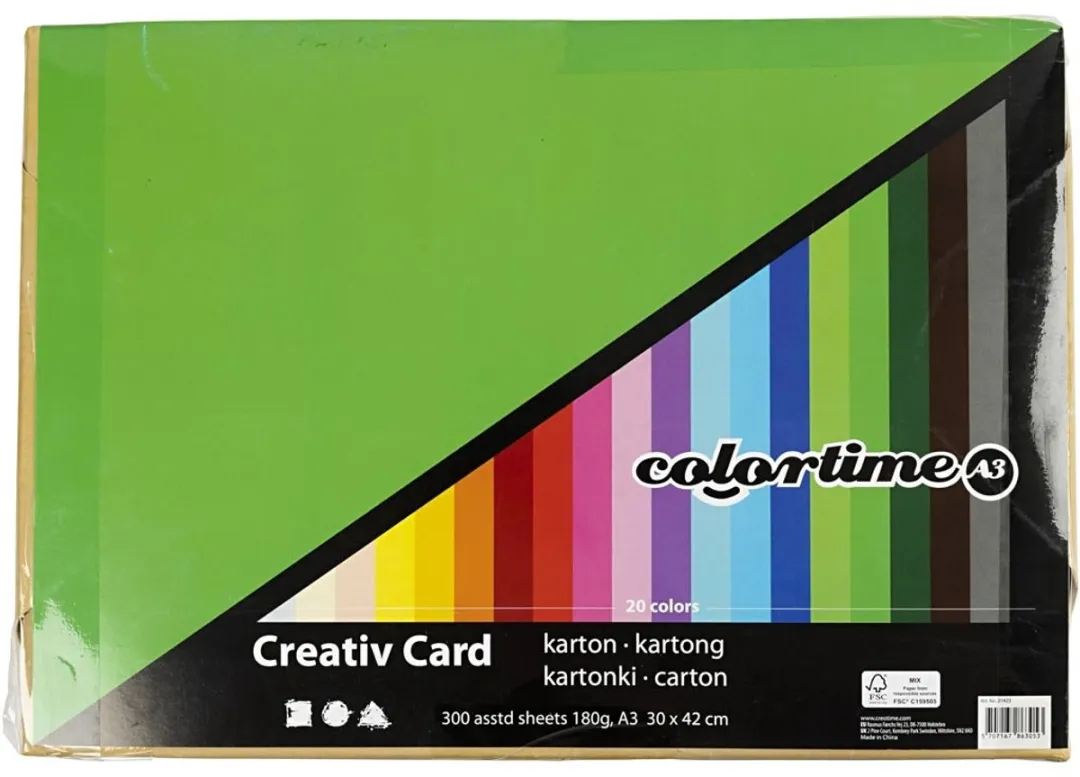Colortime Gekleurd Karton A3 180gr - 300 Vellen Multicolor
