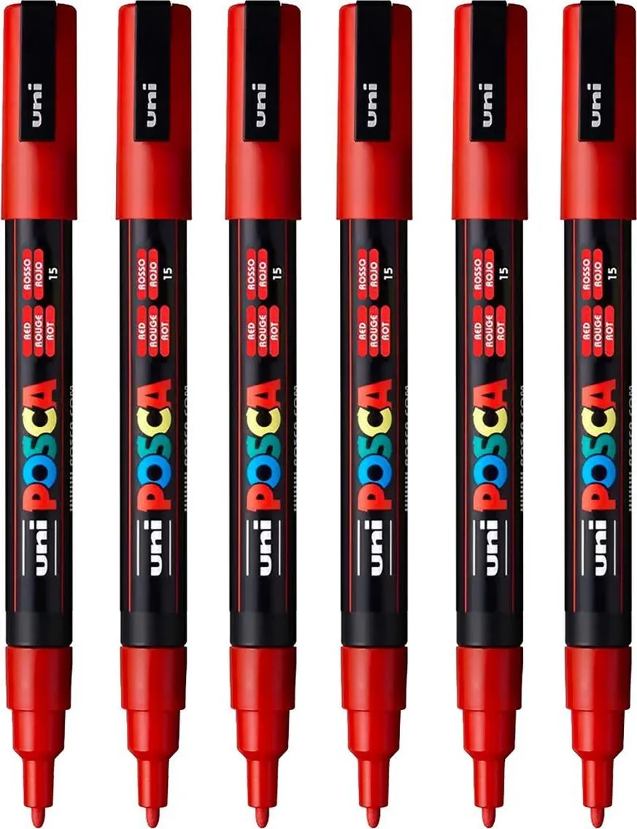 Posca PC-3M Fine Tip Verfstiften - Rood - 6 Stuks