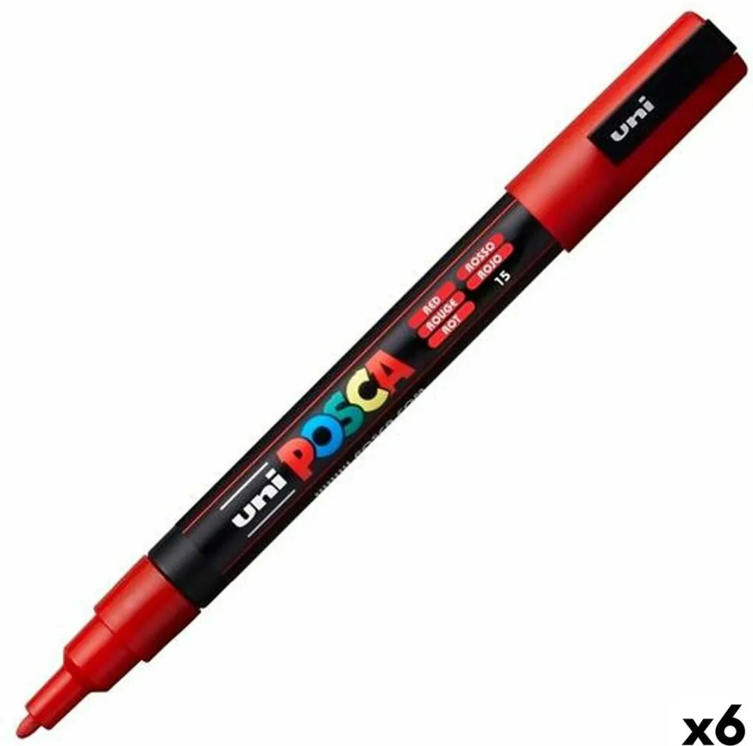 Posca PC-3M Fine Tip Verfstiften - Rood - 6 Stuks