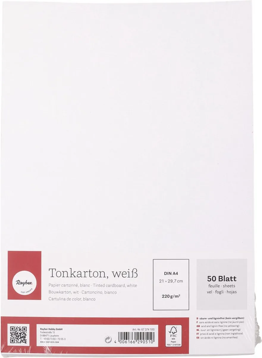 Rayher Fotokarton A4 Wit - 100 Vel 220 grams