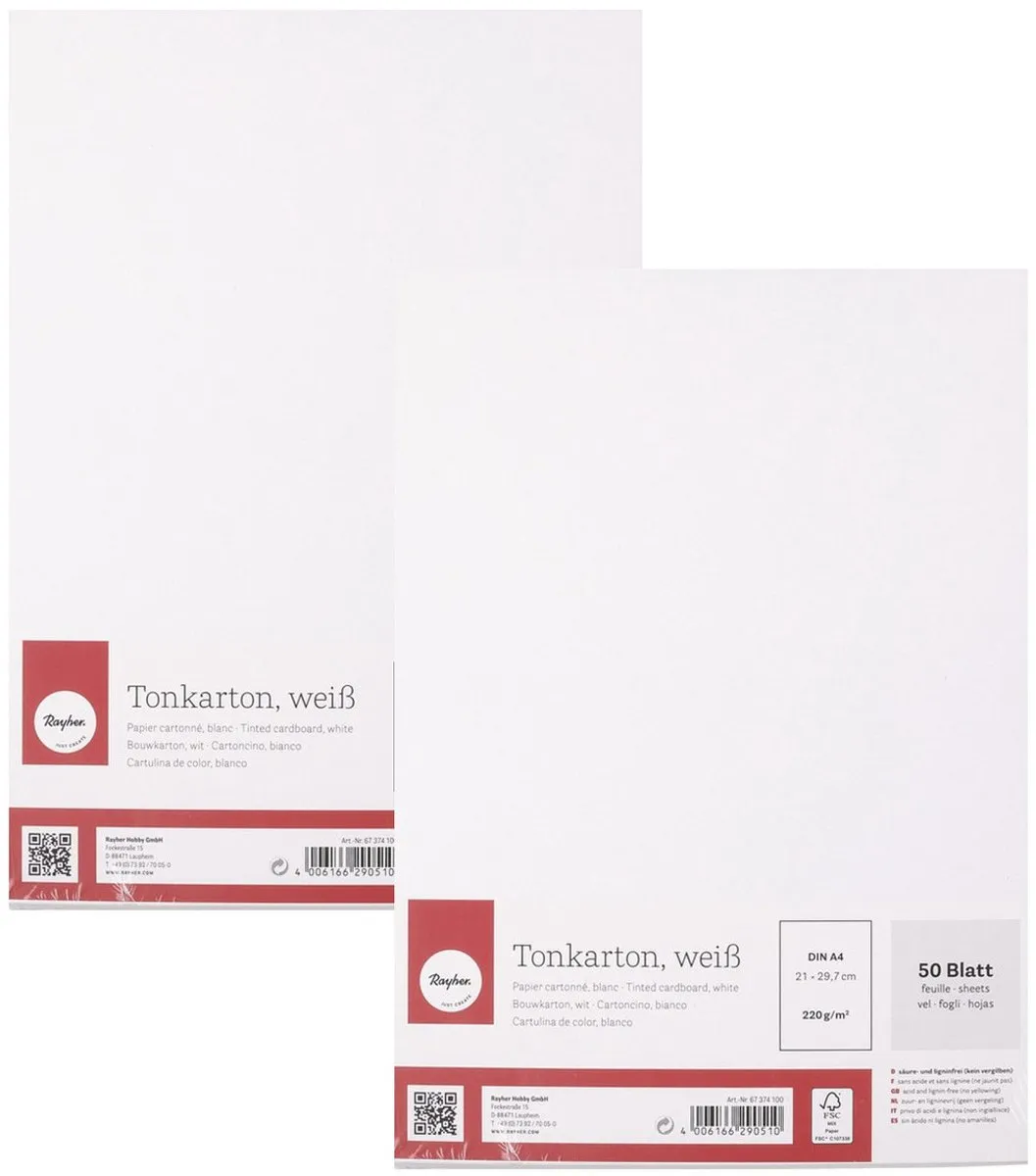 Rayher Fotokarton A4 Wit - 100 Vel 220 grams