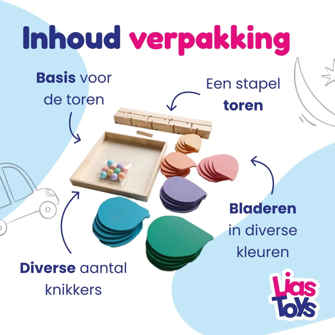 LiasToys Regenboogboom Knikkerbaan - Houten Montessori Speelgoed - Regenboogkleuren - afbeelding 6 van 6