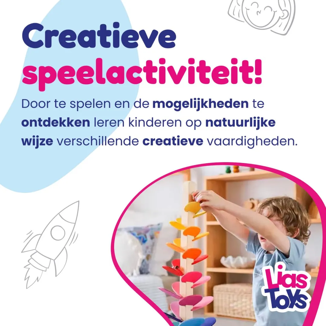 LiasToys Regenboogboom Knikkerbaan - Houten Montessori Speelgoed - Regenboogkleuren - afbeelding 4 van 6