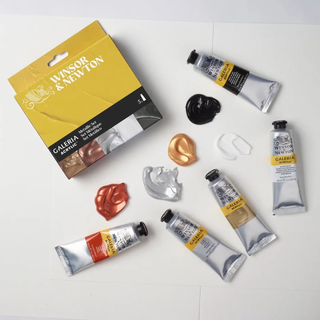 Winsor & Newton Galeria Acryl Metallic Set 5x60ml - Gold/Copper/Metallic Silver/Mixing White/Mars Black