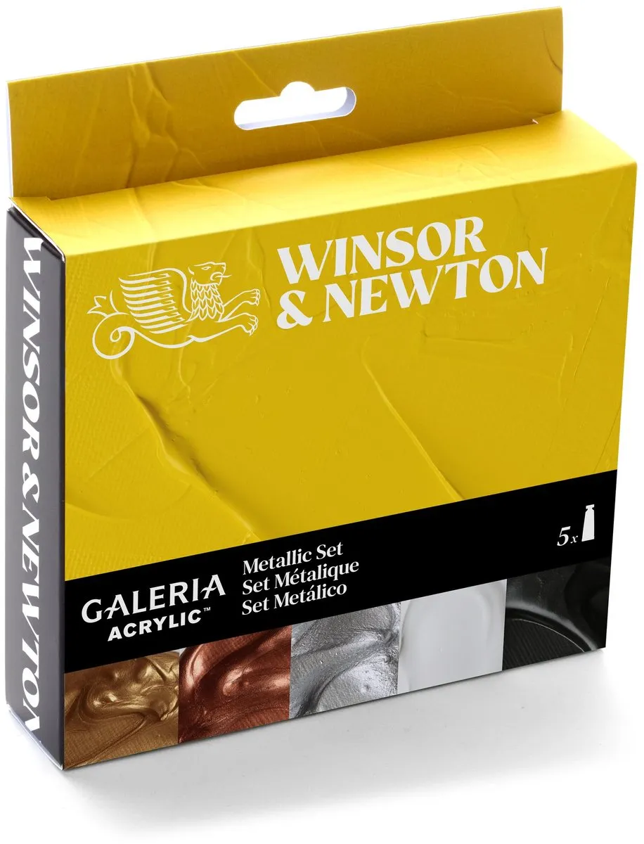 Winsor & Newton Galeria Acryl Metallic Set 5x60ml - Gold/Copper/Metallic Silver/Mixing White/Mars Black