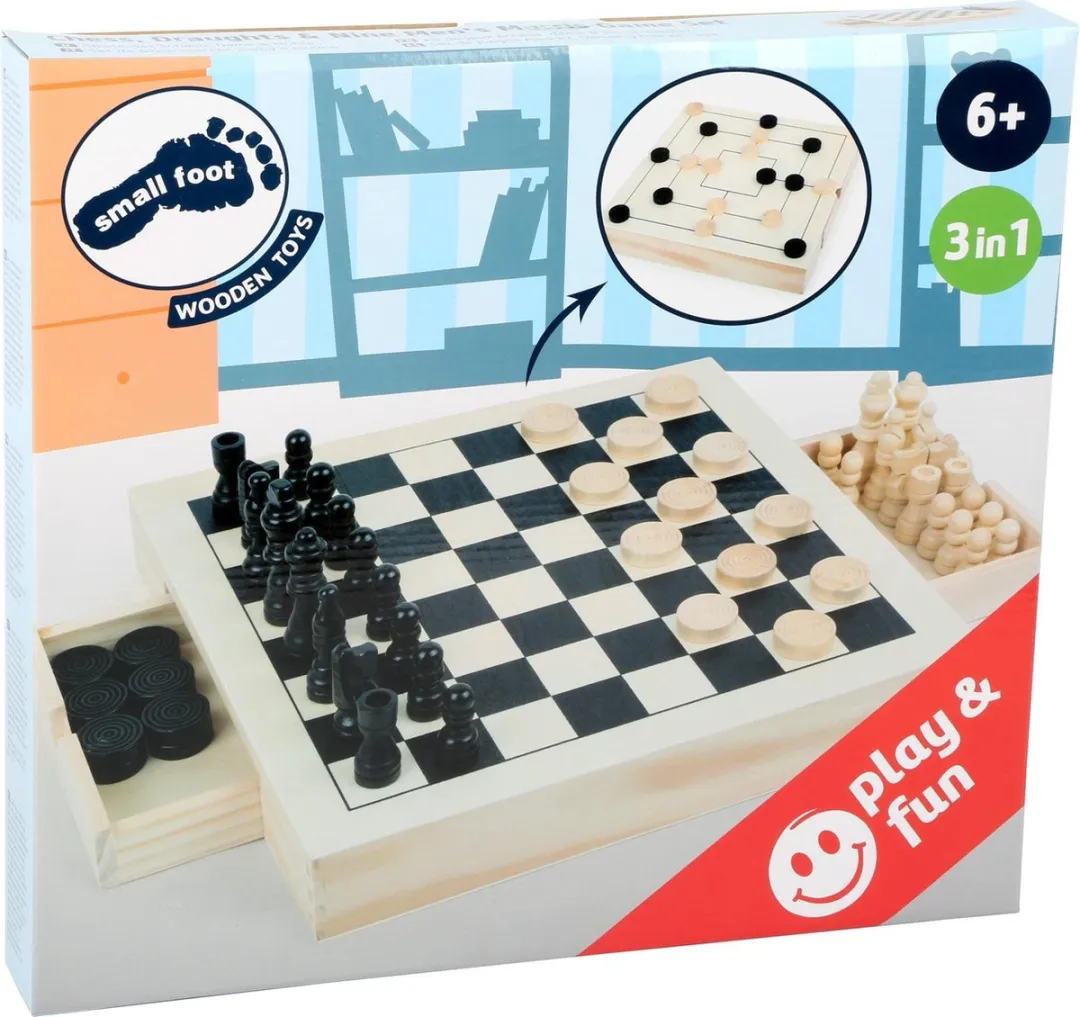 Small Foot Spellendoos 3-in-1 Schaken Dammen Molenspel - 11208
