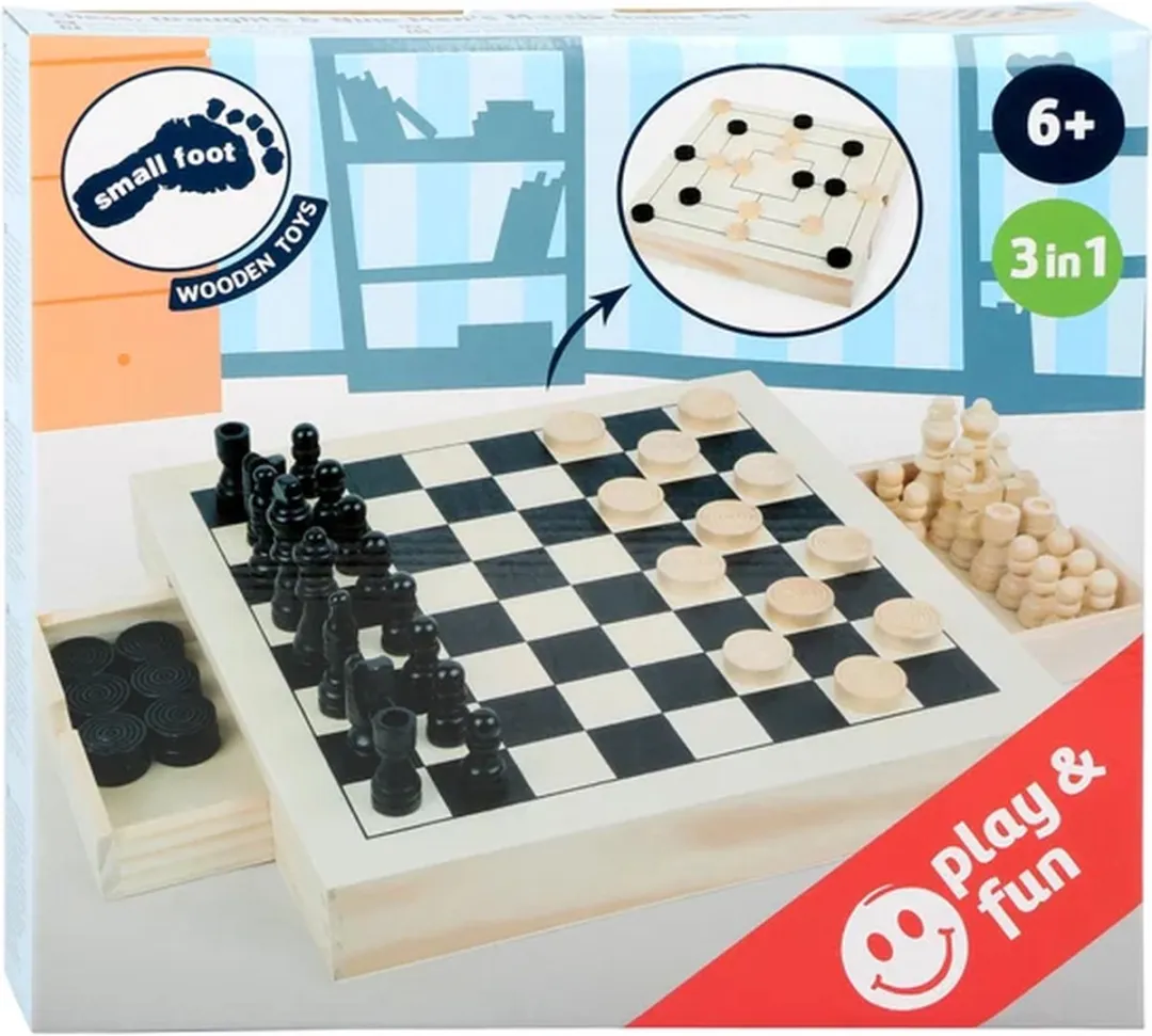 Small Foot Spellendoos 3-in-1 Schaken Dammen Molenspel - 11208