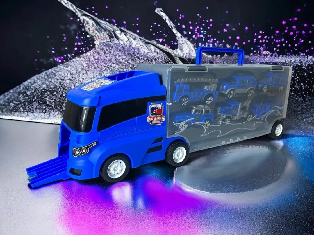 Vrachtwagen set Politie - transporter - 6-delig - Container truck koffer - 36.4 cm