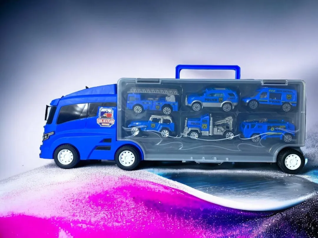Vrachtwagen set Politie - transporter - 6-delig - Container truck koffer - 36.4 cm