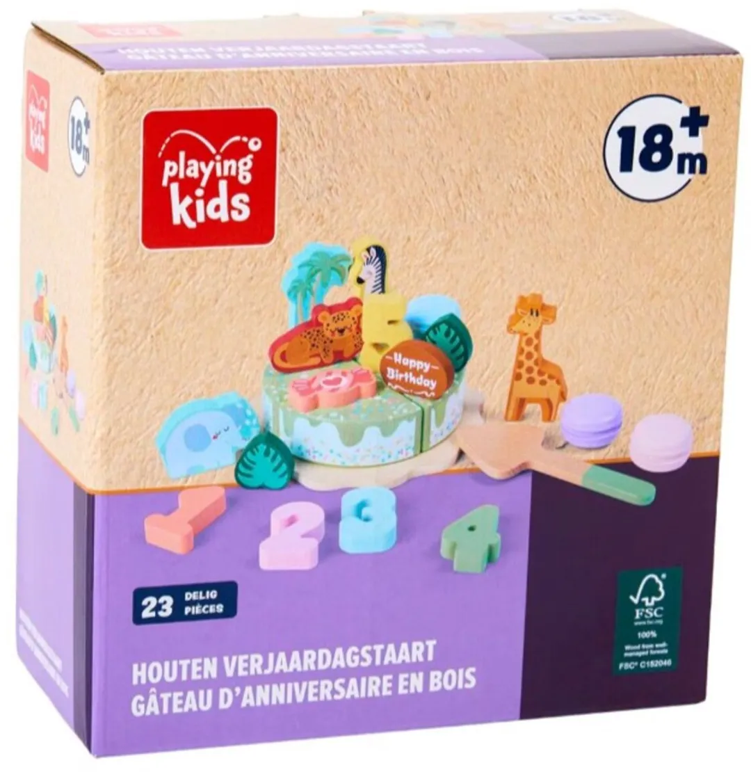 Playing Kids Houten Jungle Verjaardagstaart 23-delig - Multi Color