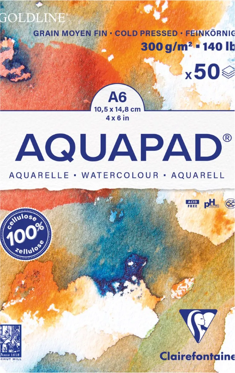 Clairefontaine Goldline Aquapad Aquarelblok A6 - 50 Vellen 300g