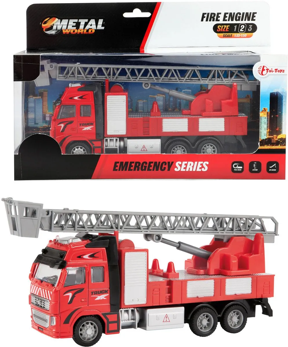 Toi-Toys Metal Pull-back Brandweerwagen 1:38 Rood - MPN 24588A