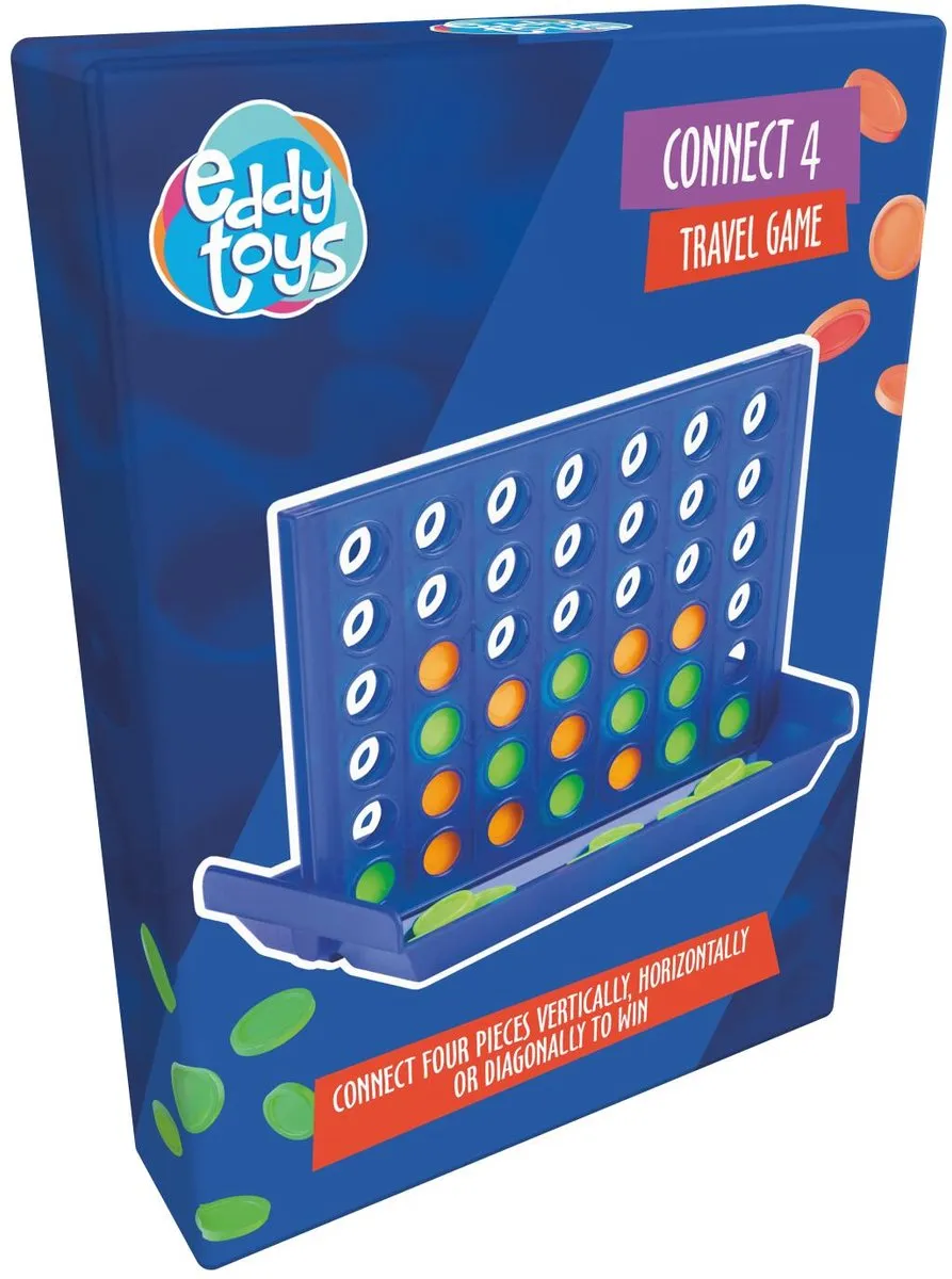 Eddy Toys Connect 4 Reisspel 33573 - Strategisch Denkspel - 42 Schijven - Blauw