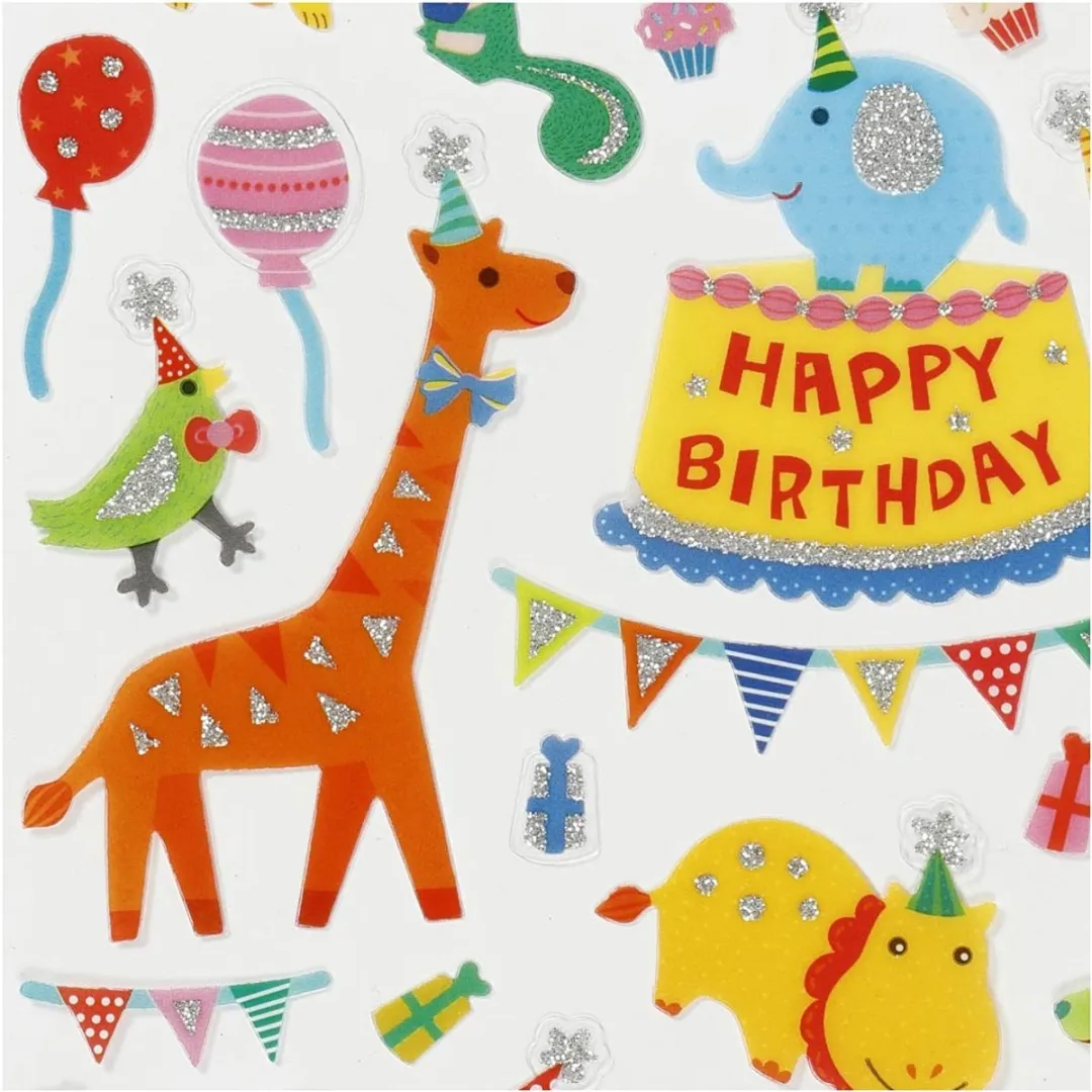 Creativ Company Dieren Stickers Verjaardag - 1 Vel - 15x16,5cm - Multicolor