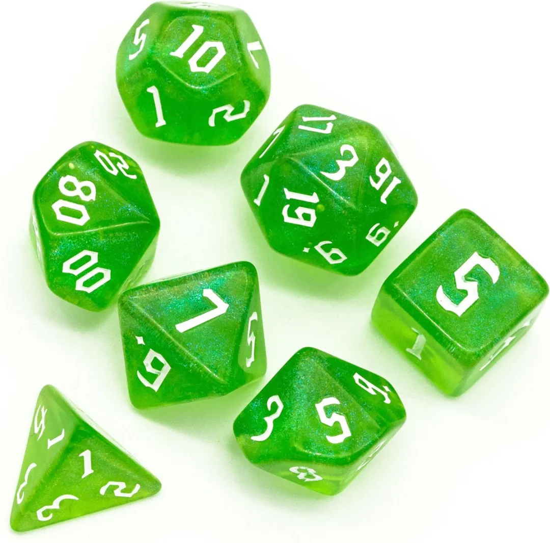 Lapi Toys D&D Polydice - 7 Stuks - Acryl - Neongroen