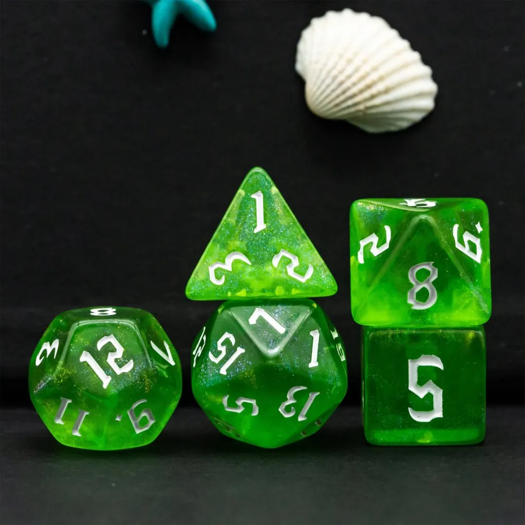 Lapi Toys D&D Polydice - 7 Stuks - Acryl - Neongroen