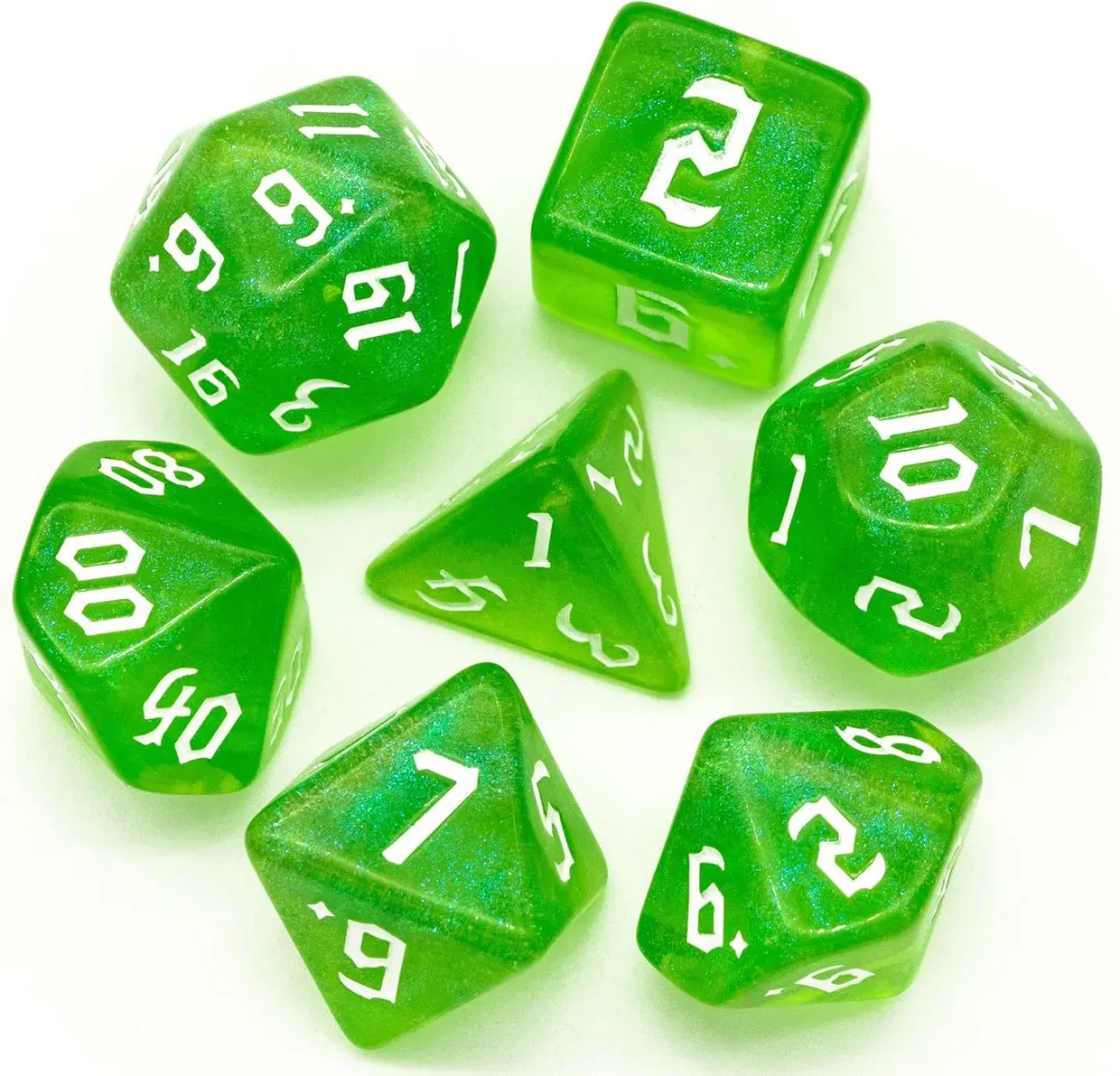 Lapi Toys D&D Polydice - 7 Stuks - Acryl - Neongroen