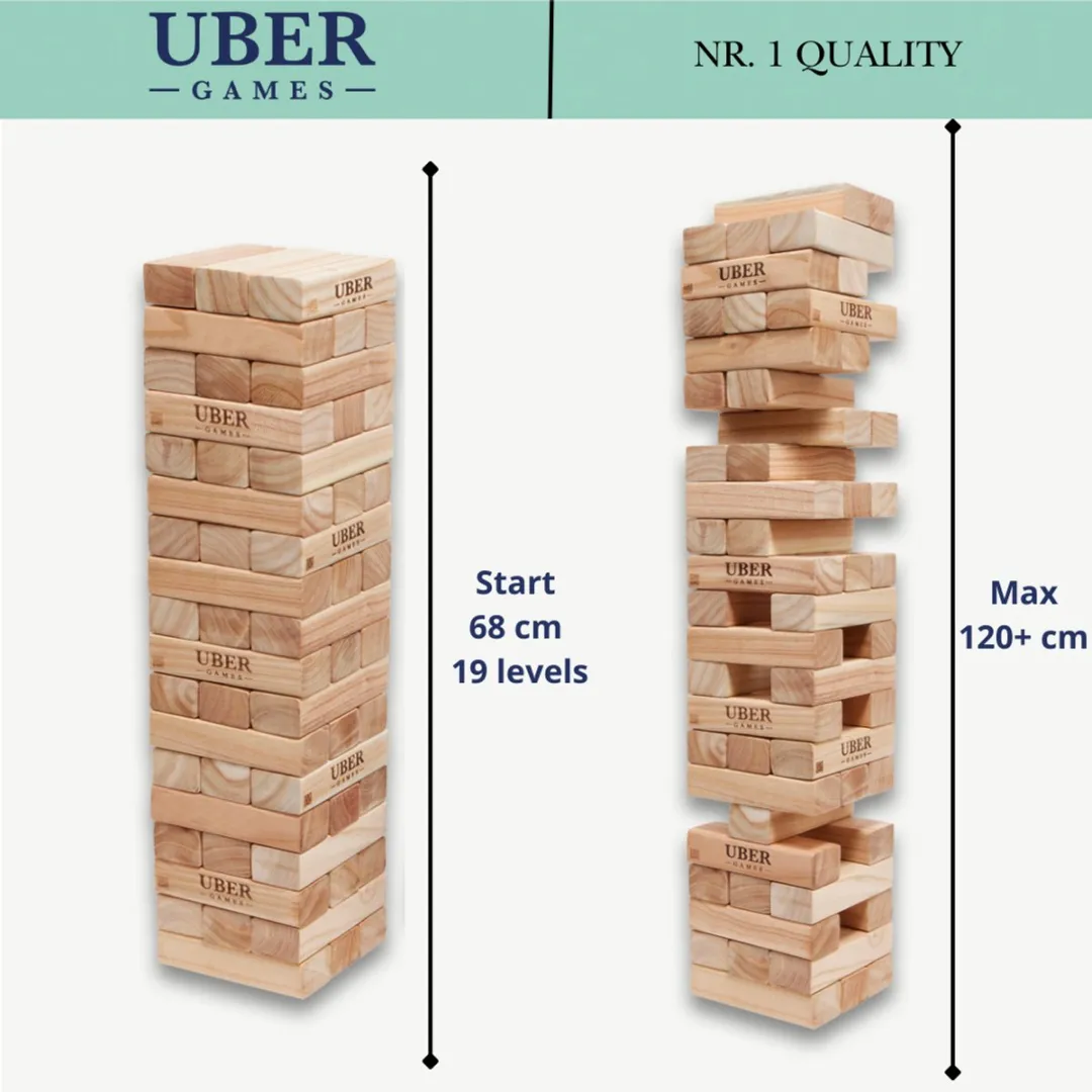 Ubergames Hardhouten Stapeltoren 16KG - 54 Blokken