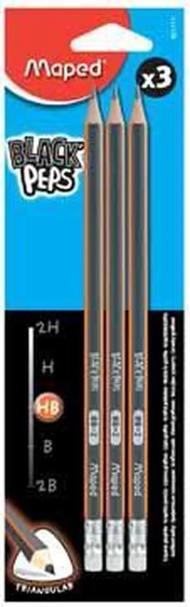 Maped Black'Peps HB Potlood - 3 Stuks met Gum