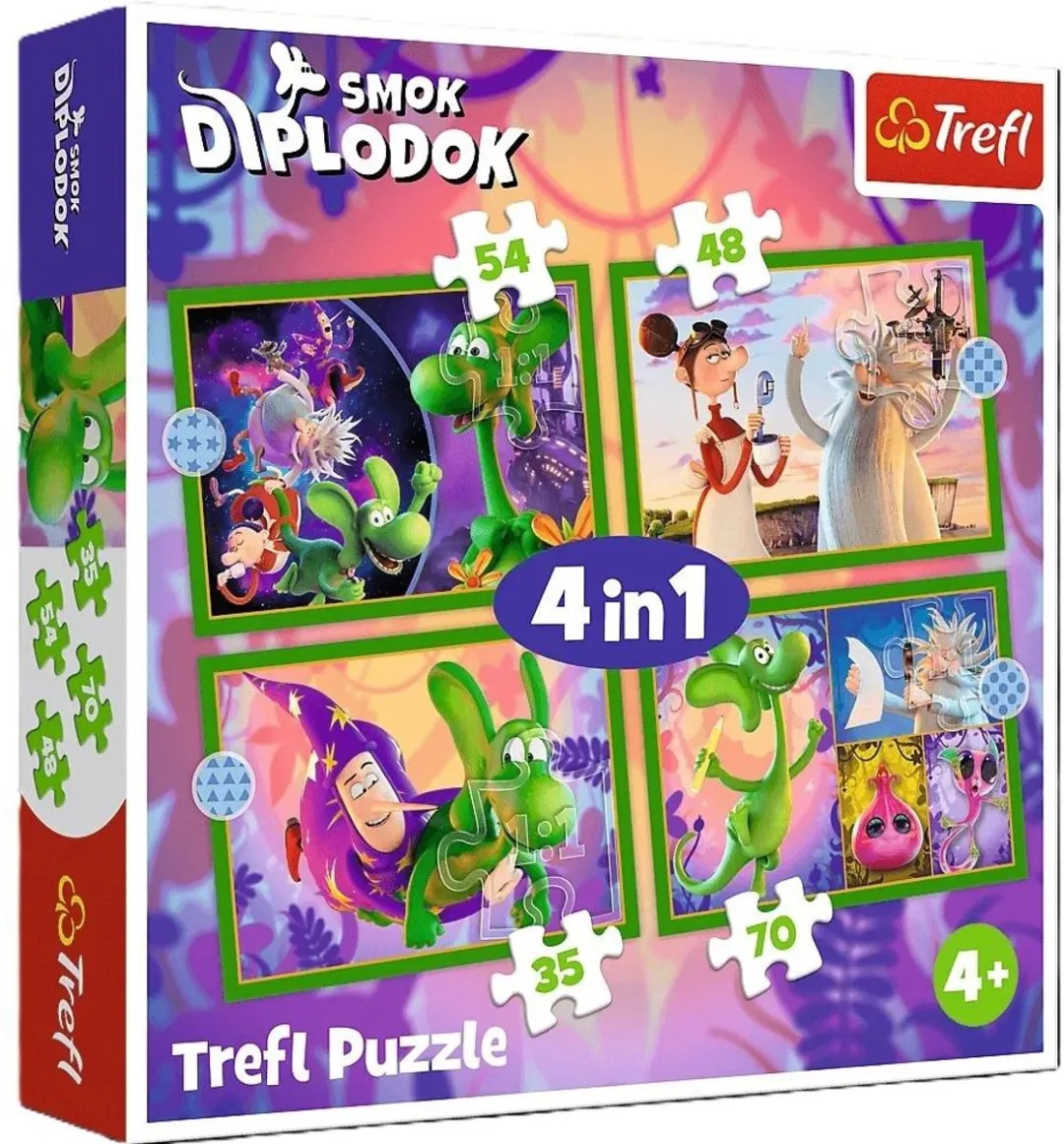 Trefl Wereld van de Draak Diplodocus 4-in-1 Puzzle 207 Stuks