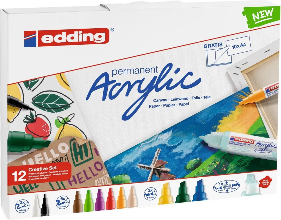 edding Acrylverf Stiften Starterset 12 Stuks - Meerkleurig