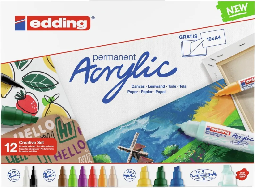 edding Acrylverf Stiften Starterset 12 Stuks - Meerkleurig
