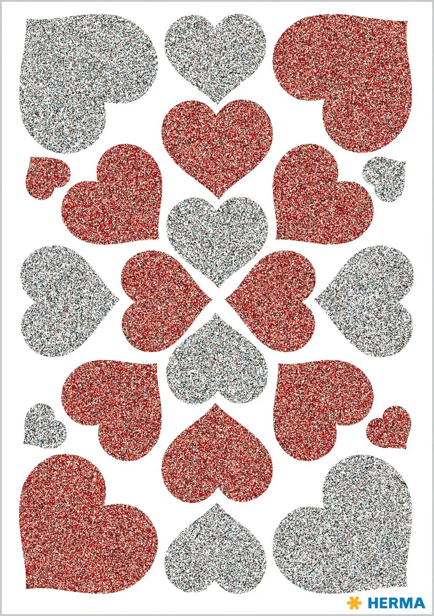 Herma Magic Harten Stickers - 22 Stuks - Rood & Zilver Glitter - afbeelding 2 van 4
