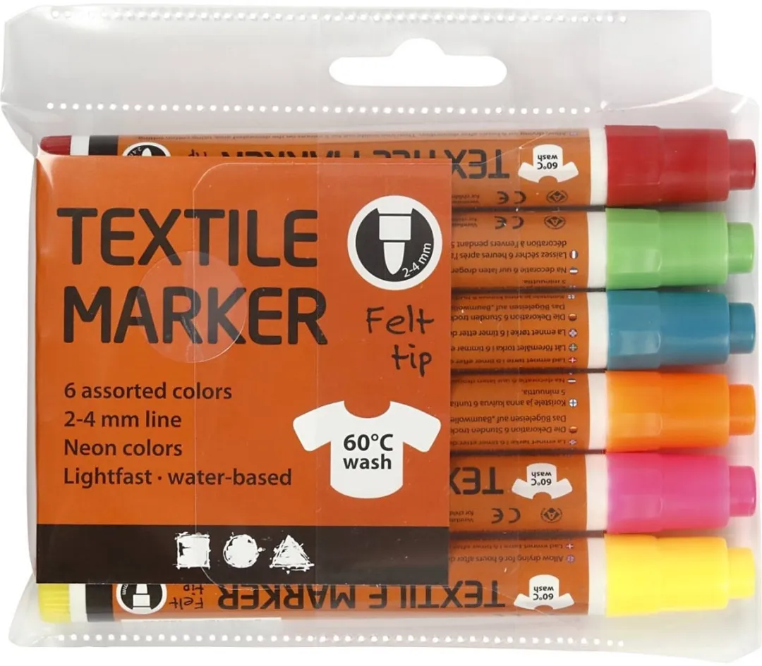 Creativ Company Textielstiften Neon 2-4mm - 6 Stuks