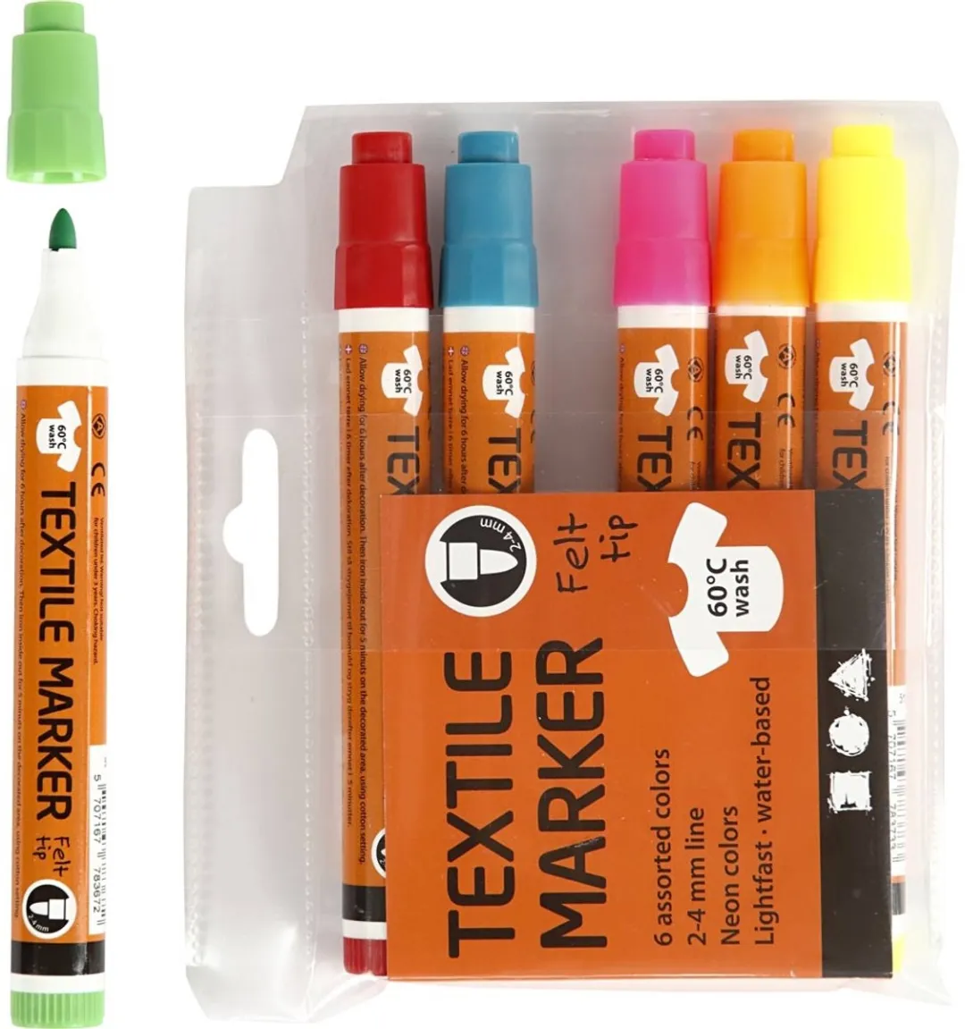 Creativ Company Textielstiften Neon 2-4mm - 6 Stuks