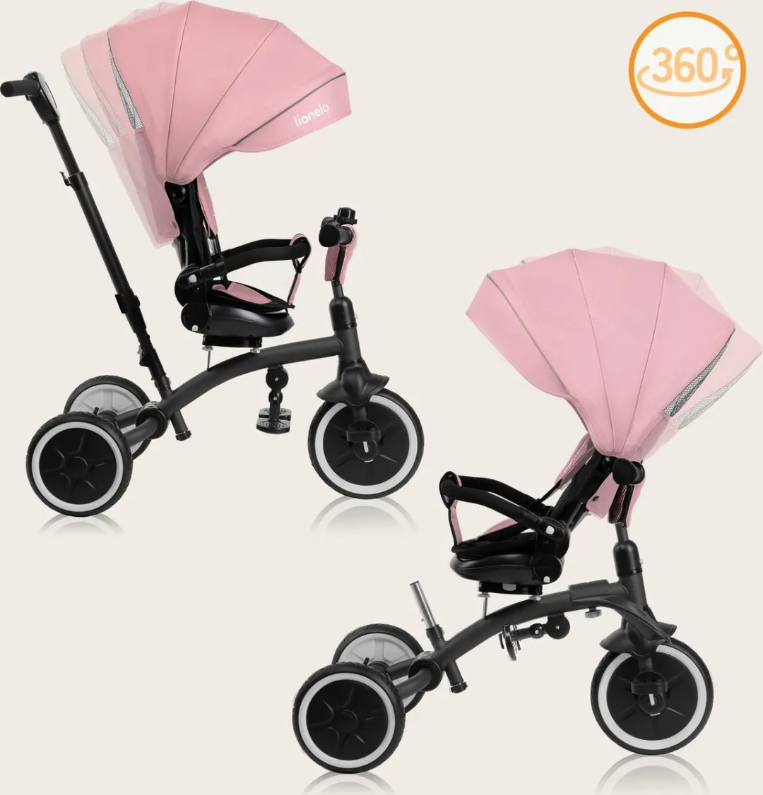 Lionelo Tris Plus Kinderfiets 2-in-1 - tot 5 jaar - 25 kg - Pink Rose
