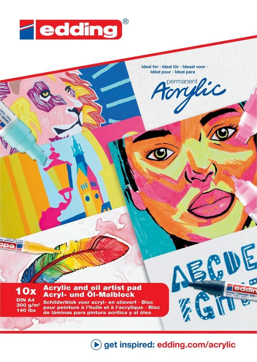 edding Acrylverf Papier A4 - 10 Vel - Linnen - Wit