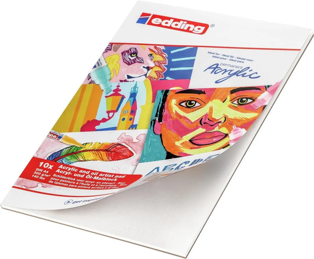 edding Acrylverf Papier A4 - 10 Vel - Linnen - Wit