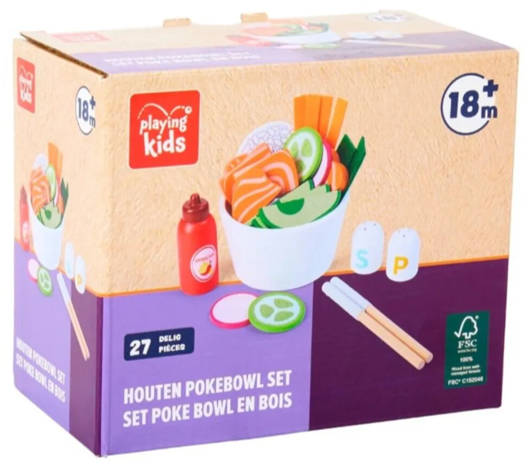 Playing Kids Houten Pokébowl Set - 27-delig Multicolor