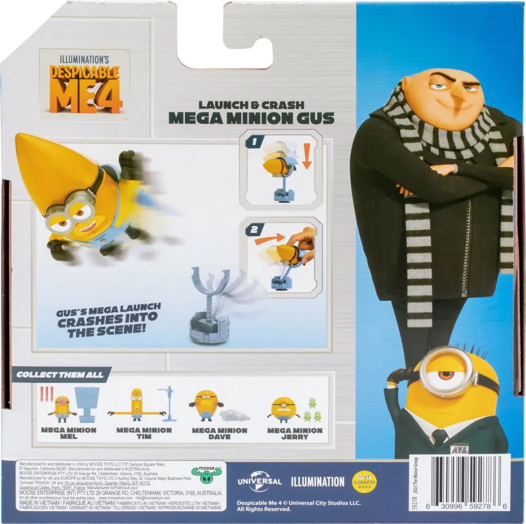 Moose Toys Despicable Me 4 Launch & Crash Mega Minion Gus Actiefiguur - Geel/blauw
