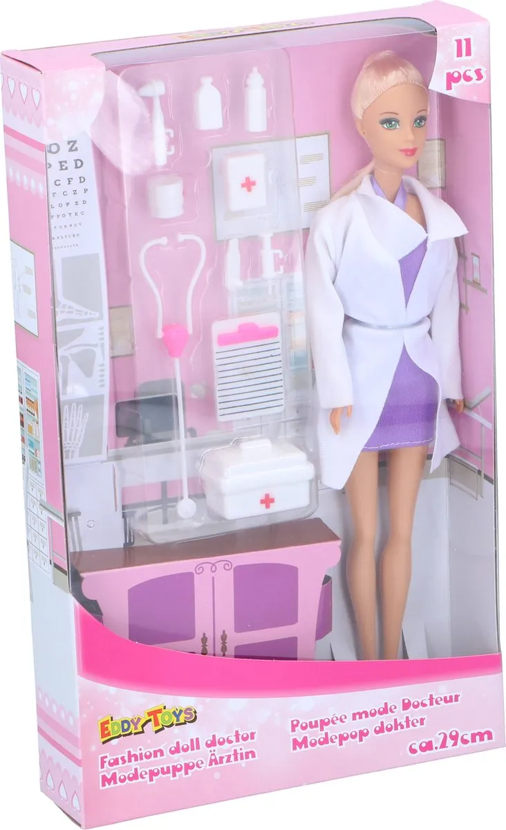Eddy Toys Pop Dokter Set 29cm - Paars/Wit/Rozes