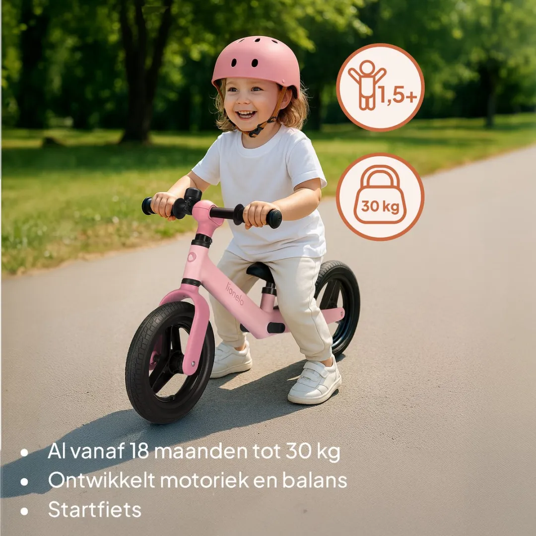 Lionelo Toni Loopfiets 12 Inch - Roze/Zwart - 2,3 kg