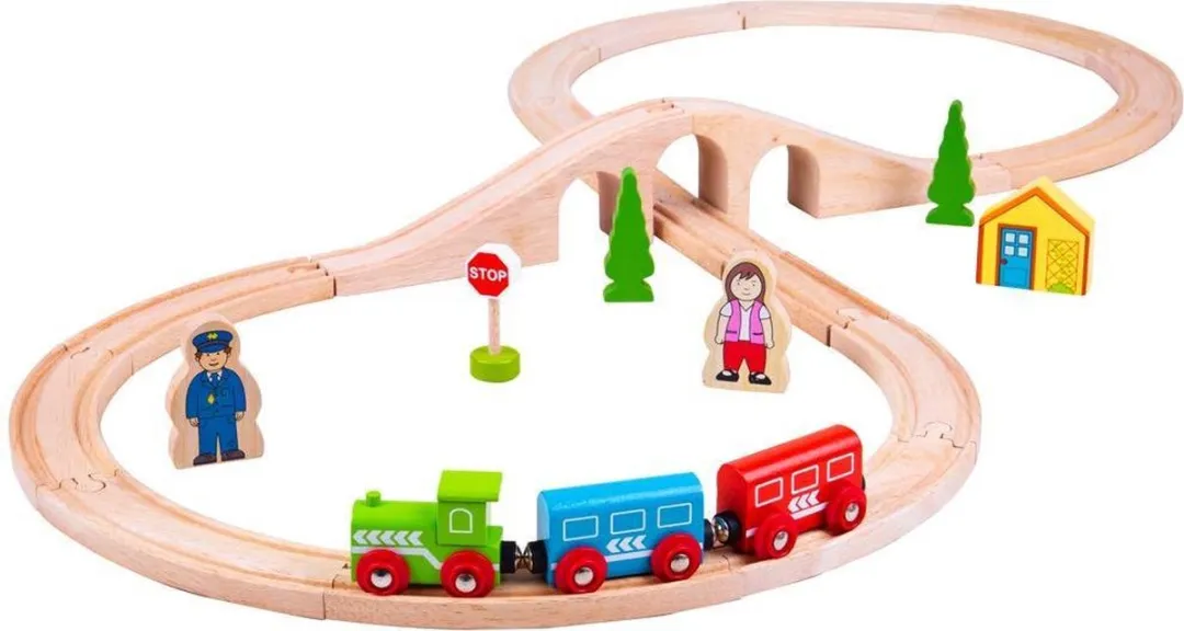 BIGJIGS Houten Treinbaan 8-Vormig 40-delig - Multi