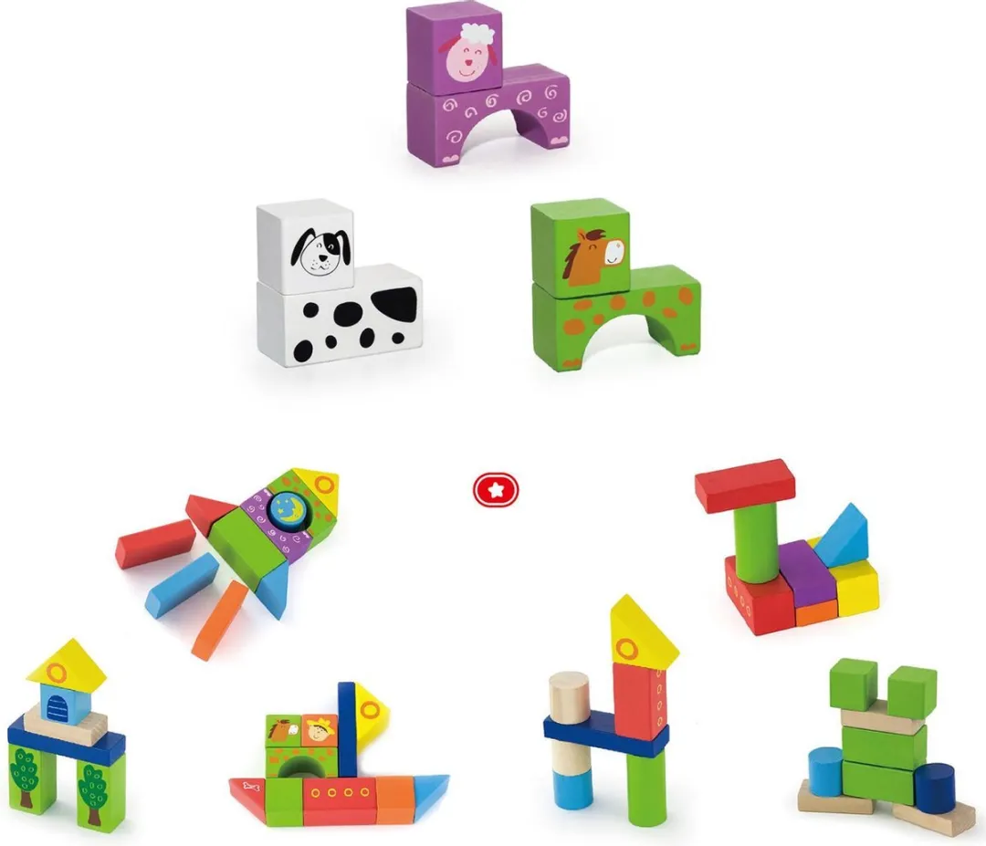 Viga Toys Blokkenton Boerderij 50 Stuks - Multicolor