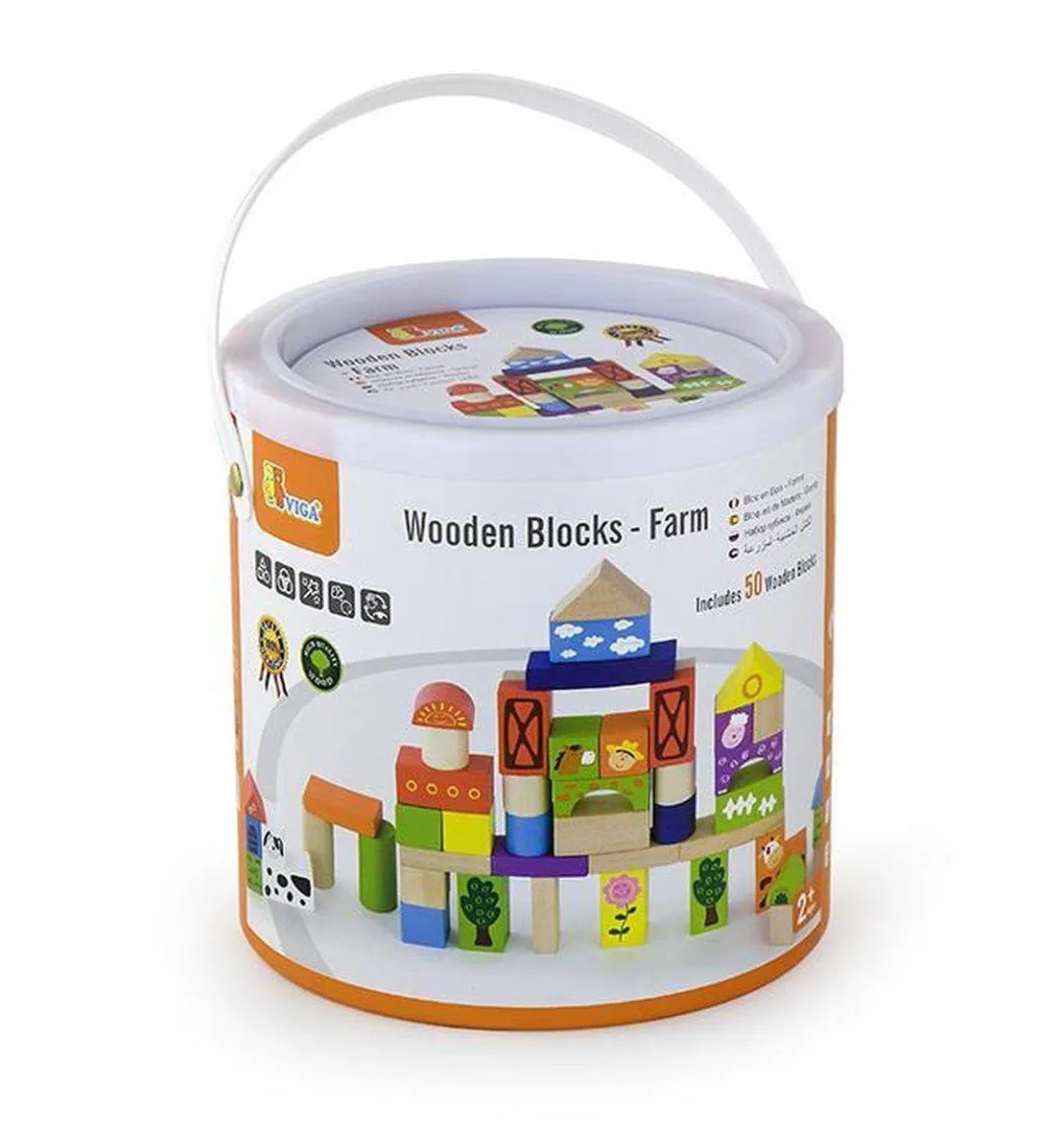 Viga Toys Blokkenton Boerderij 50 Stuks