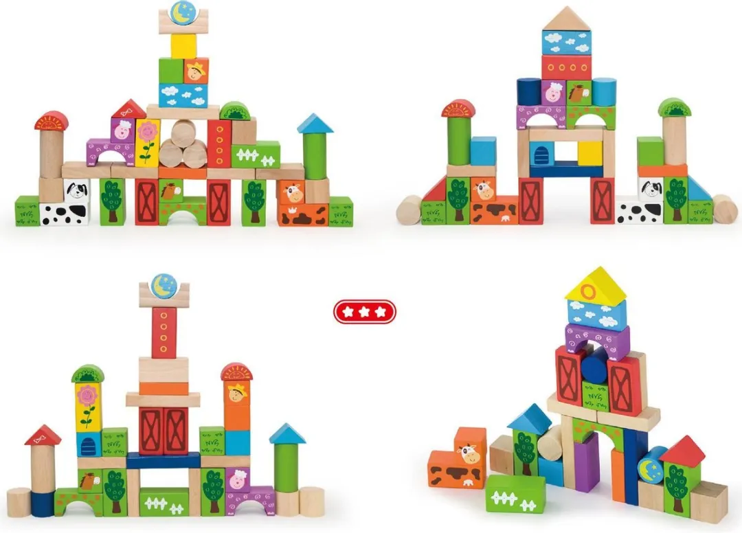 Viga Toys Blokkenton Boerderij 50 Stuks - Multicolor