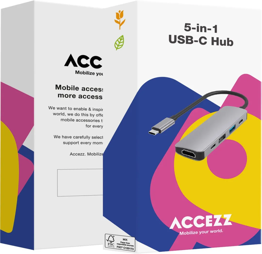Accezz 5-in-1 USB-C Hub 4K 30Hz - 100W Opladen - Donkergrijs