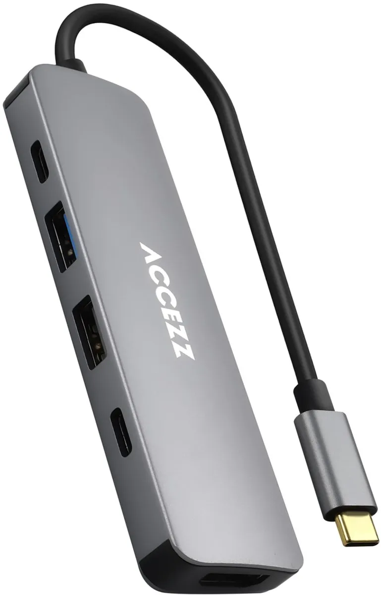 Accezz 5-in-1 USB-C Hub 4K 30Hz - 100W Opladen - Donkergrijs