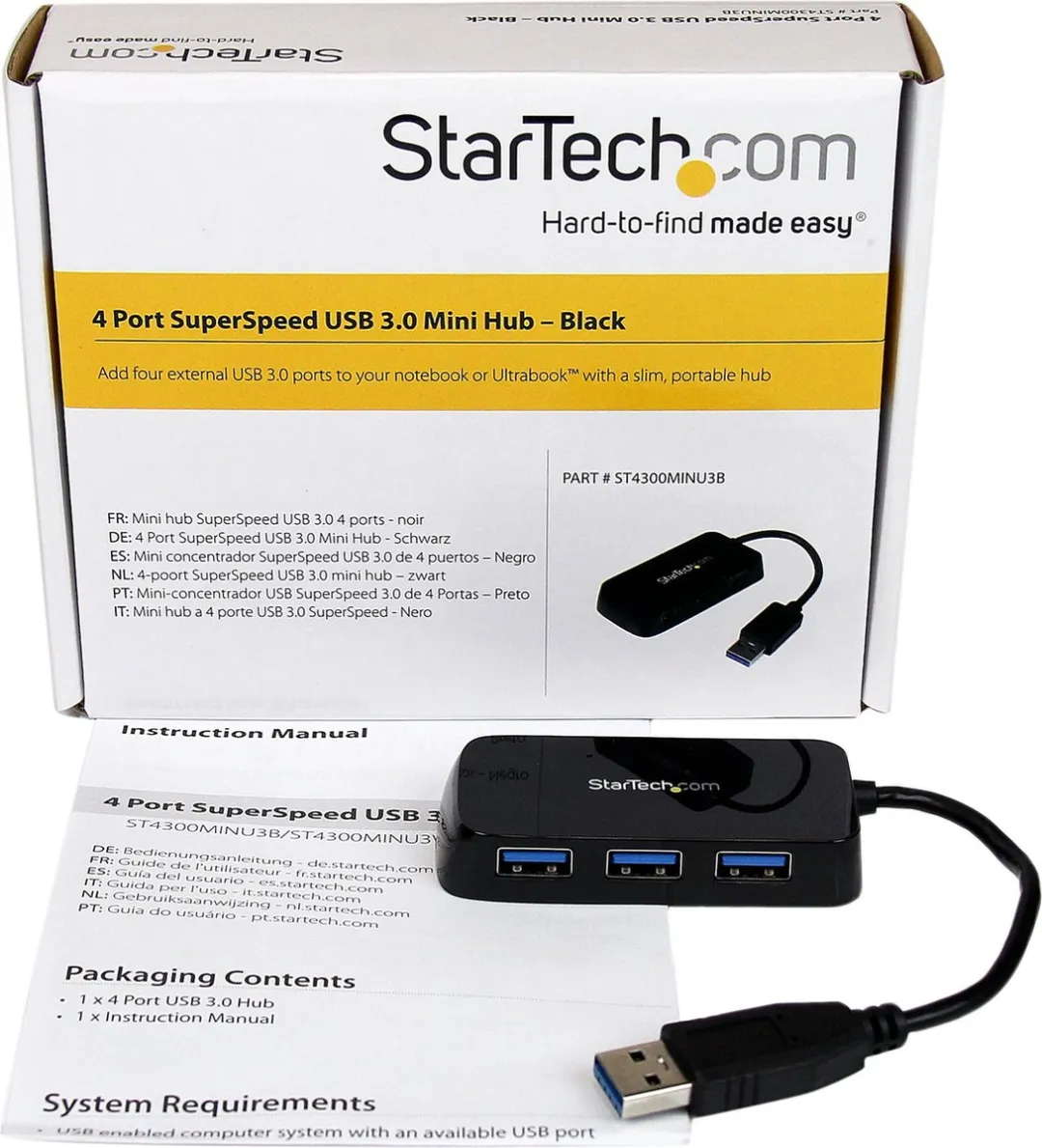Startech Draagbare 4-poorts SuperSpeed USB 3.0 hub – zwart